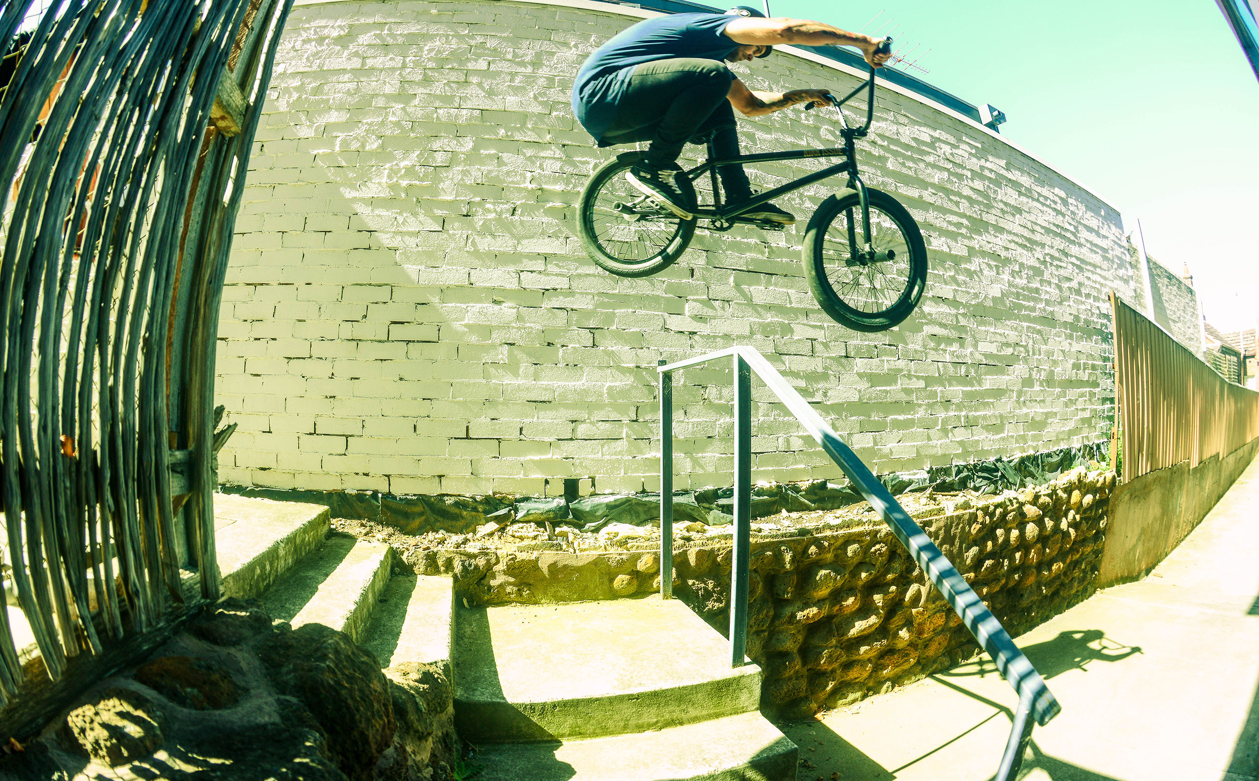 Every now and then Luke Vandenberg shows his riding skills off, large hop and drop in an apartment complex.